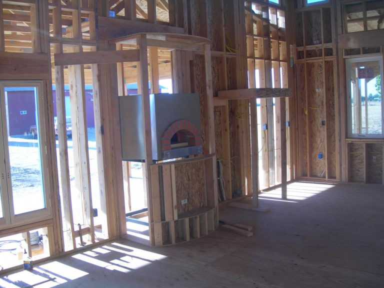 Wood framing in a room.