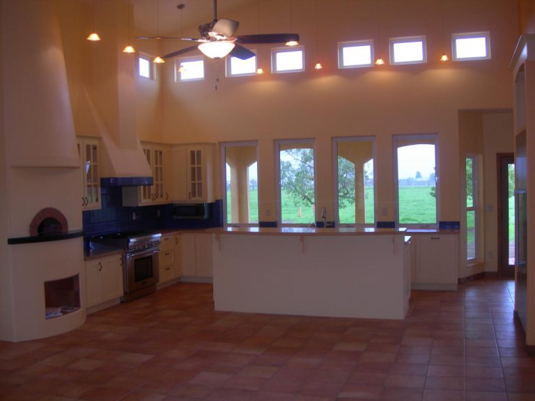 A tiled floor in a kitchen.