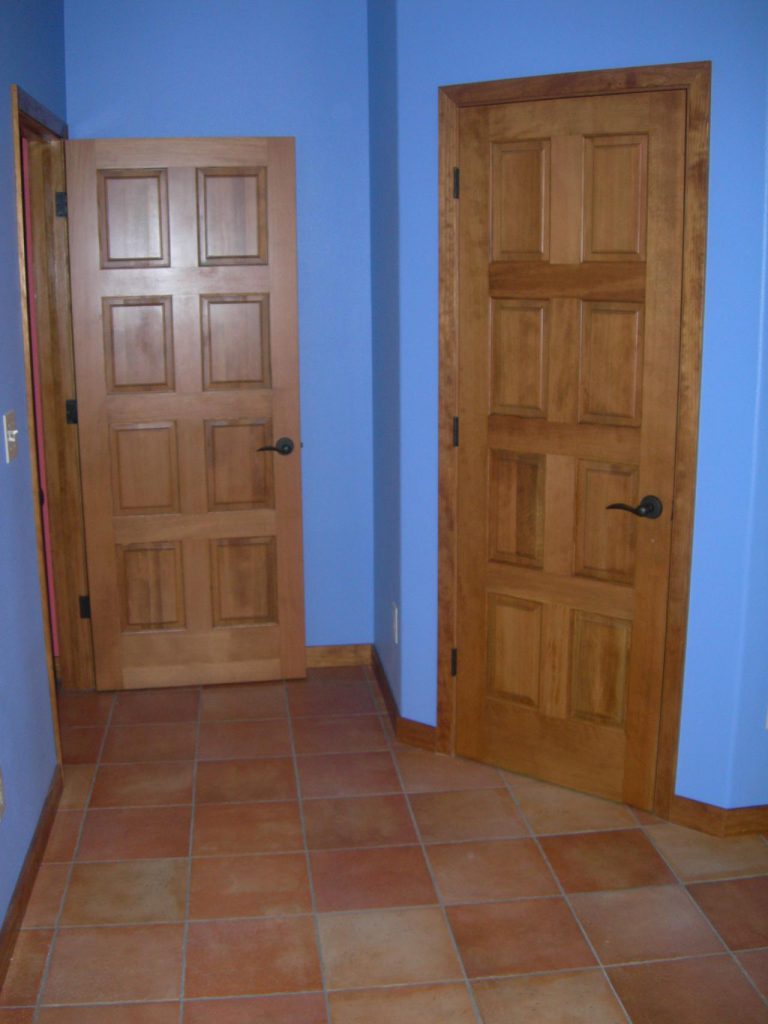 A blue tiled floor.