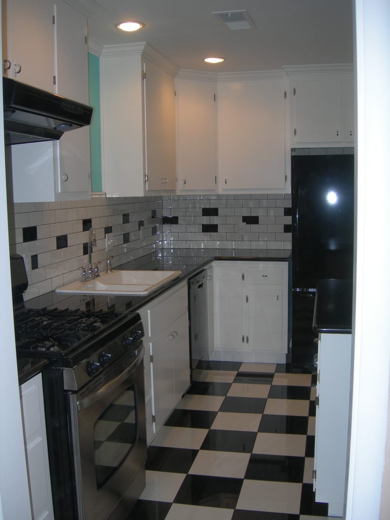 A black and white checkered floor.