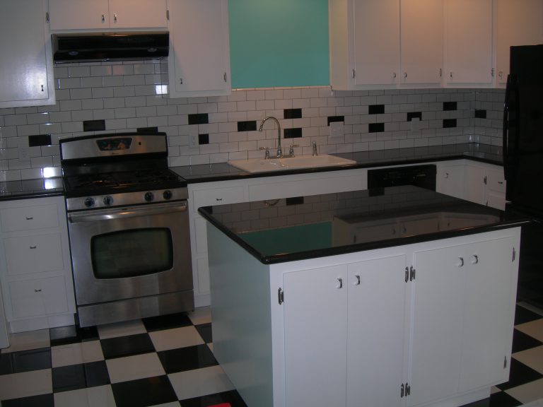 A black and white checkered floor.