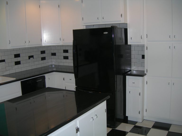 Black and white checkered floor.